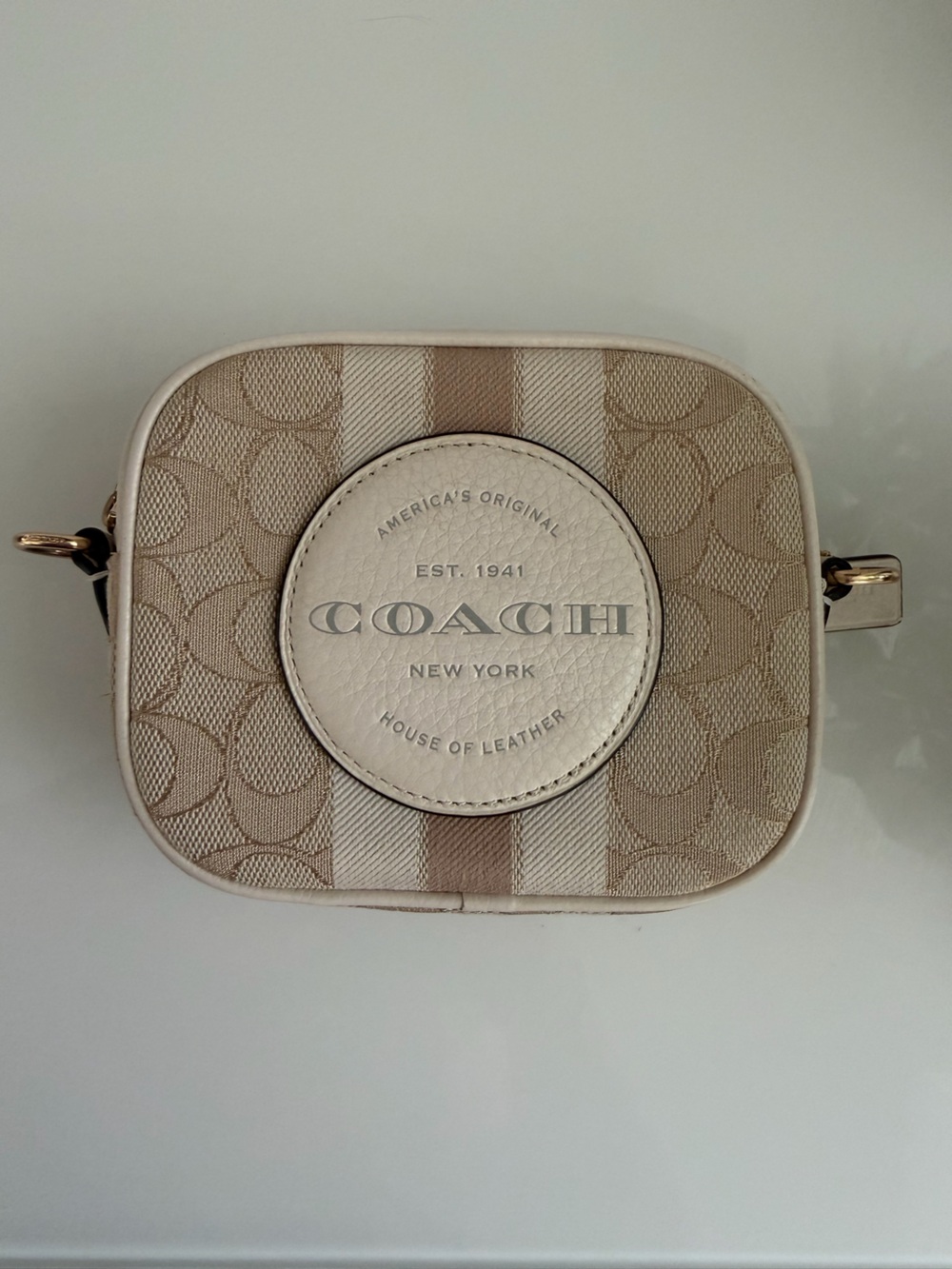 Coach Neutral Signature Stripe Crossbody Pouch